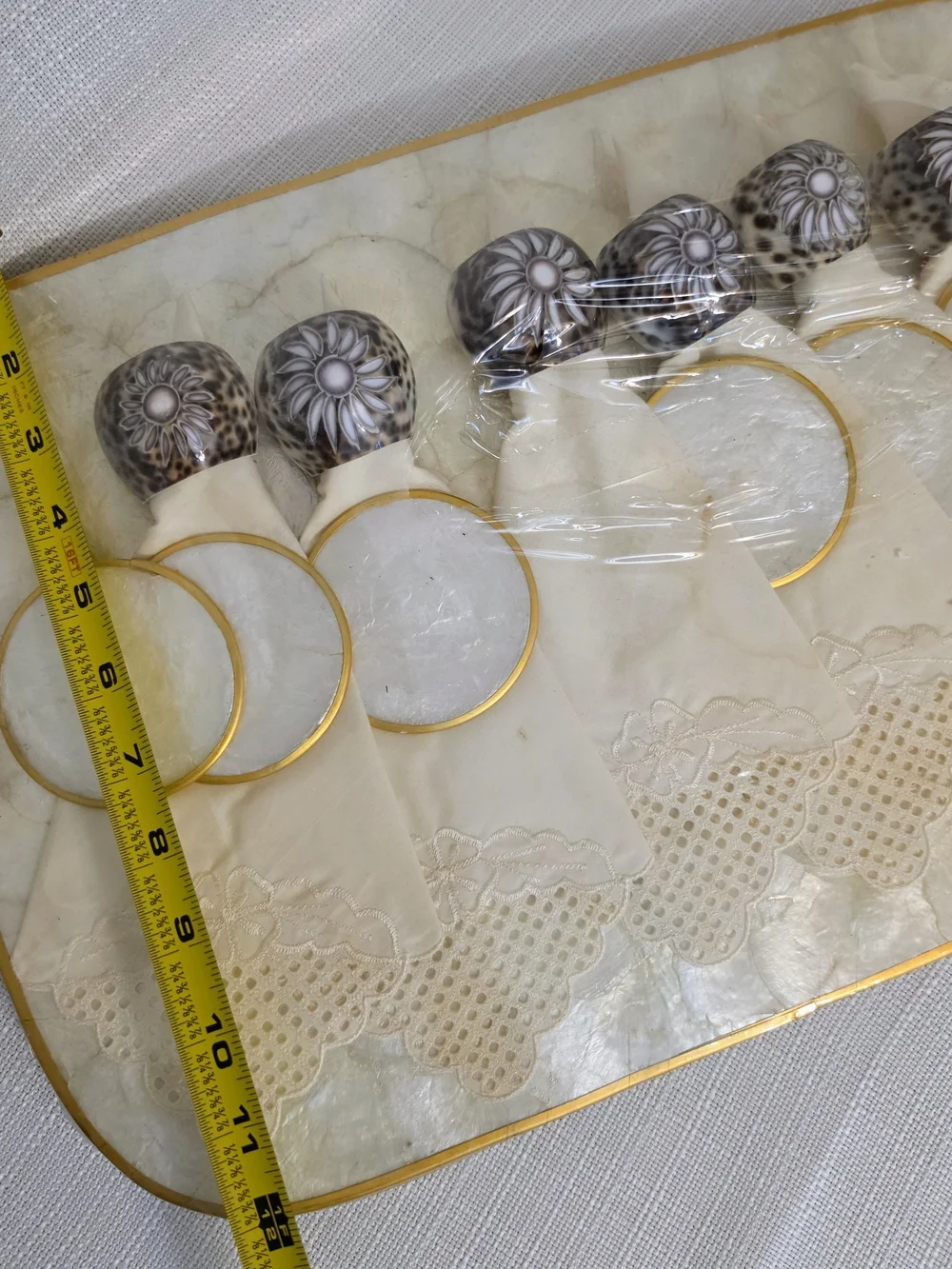 Vtg Capiz Shell Placemats Coasters Carved Shell Napkin Rings Oval  Beach READ